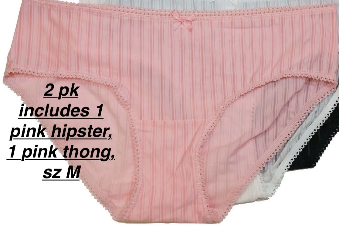 George Women's 2 Pack Shadow Stripe Hipster & Thong, Sz M! Pink