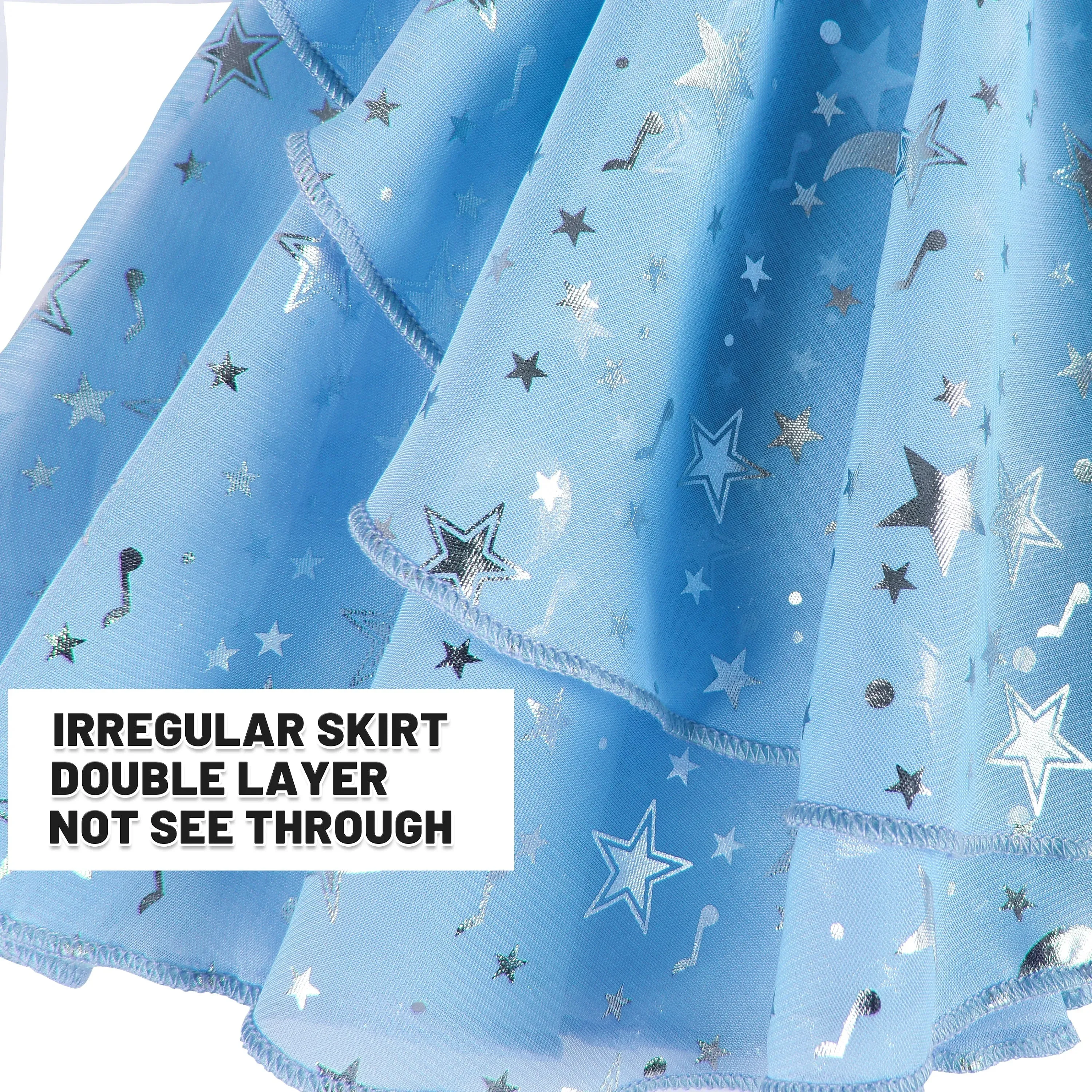 Girls Ballet Leotards: Short Sleeve with Hollow Crisscross Back and Shiny Skirt