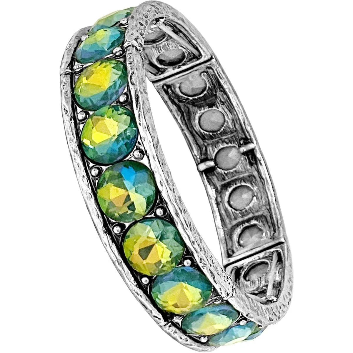 Glass Crystal Stone Pave Bar Stretch Bracelet