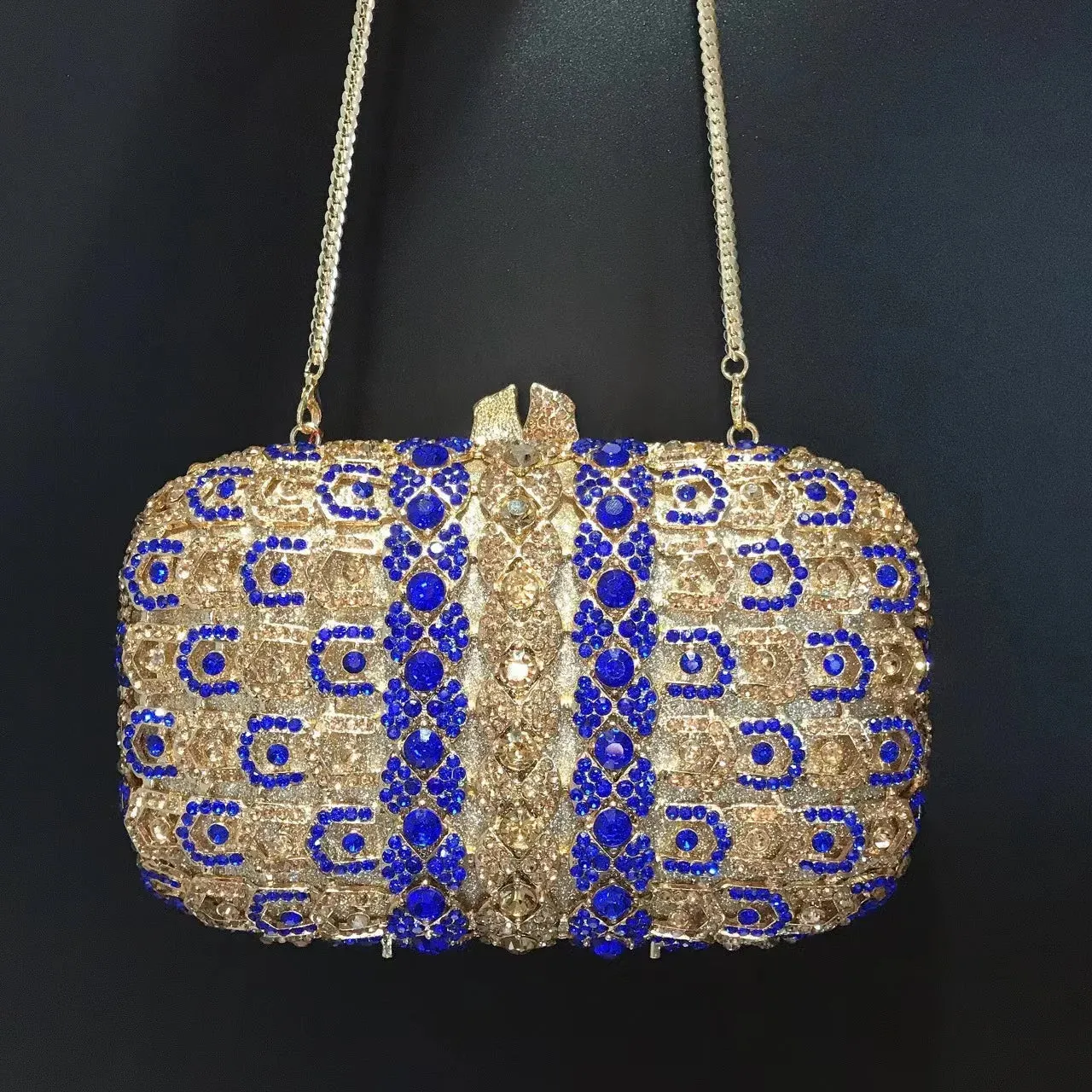 Gold Black Crystal Clutch Purse