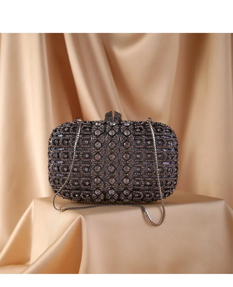 Gold Black Crystal Clutch Purse
