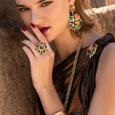 Gold Multi Stone Adjustable Ring