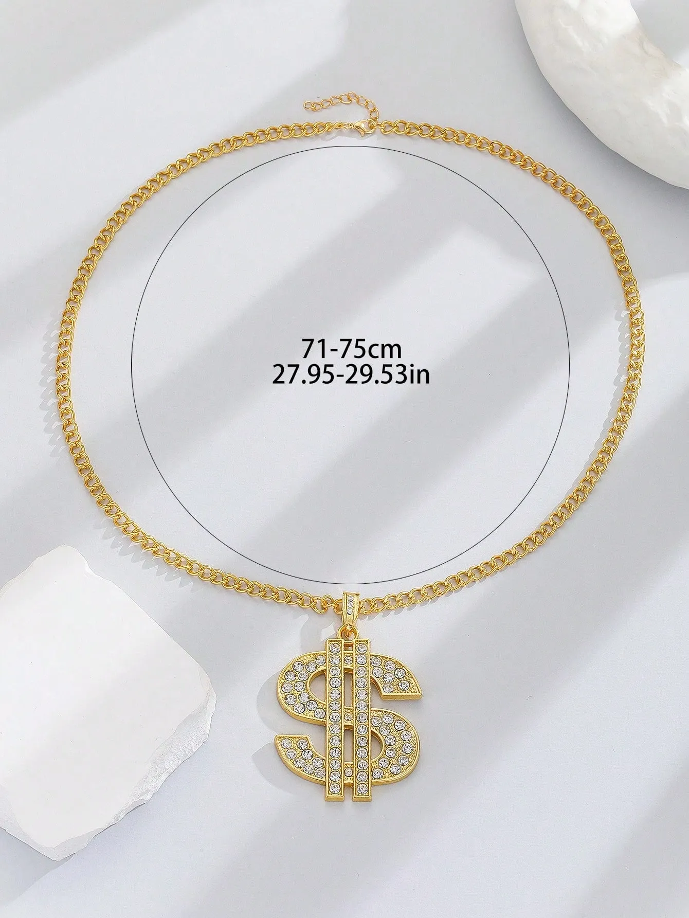 Gold Plated Dollar Sign Pendant Necklace Embellished With Rhinestones, Suitable For Daily Wear