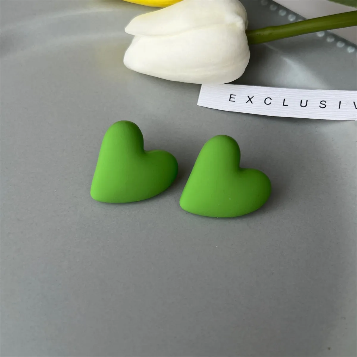 Grass Green Acrylic & Silver-Plated Heart Stud Earrings