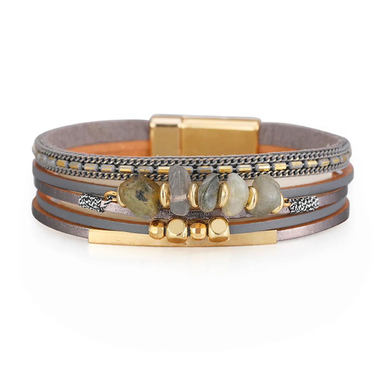 Gray & Purple Resin 18K Gold-Plated Layered Bracelet