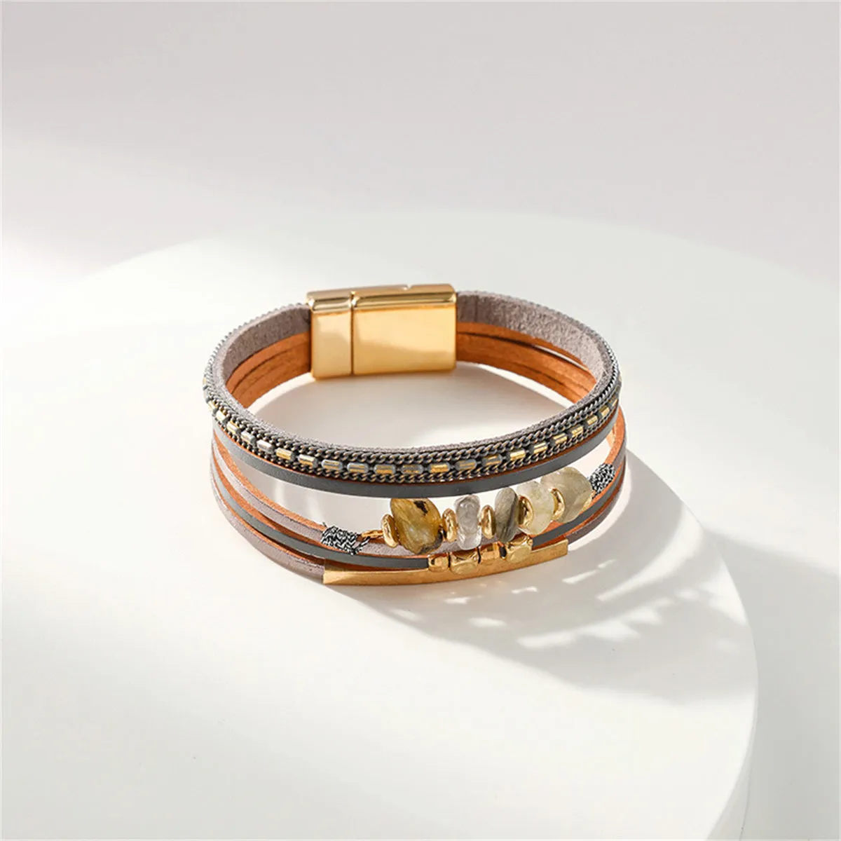 Gray & Purple Resin 18K Gold-Plated Layered Bracelet