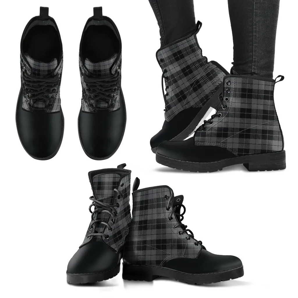 Gray and Black Plaid Vegan Leather Color Block Boots