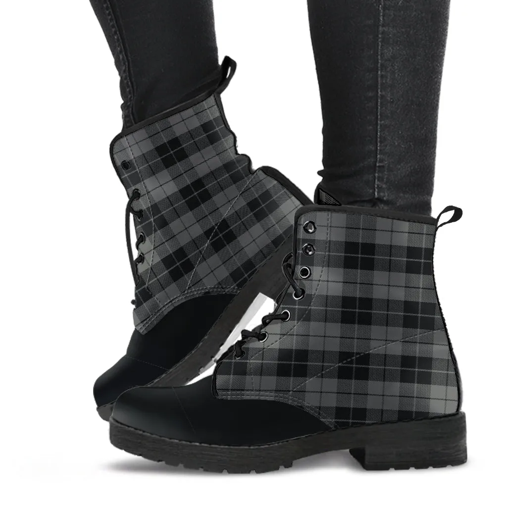Gray and Black Plaid Vegan Leather Color Block Boots
