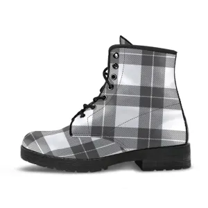 Gray and White Plaid Vegan Leather Boots