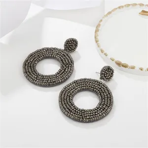 Gray Howlite Beaded Open Circle Drop Earrings