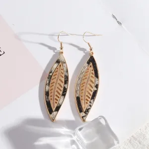Gray Polyurethane & 18K Gold-Plated Snakeskin-Embossed Leaf Drop Earrings