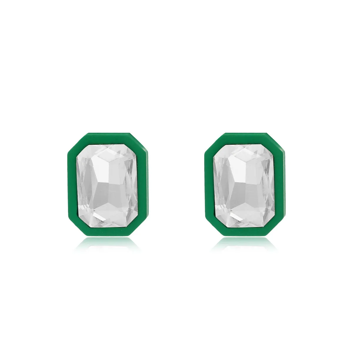 Green & Crystal Rectangle Stud Earrings