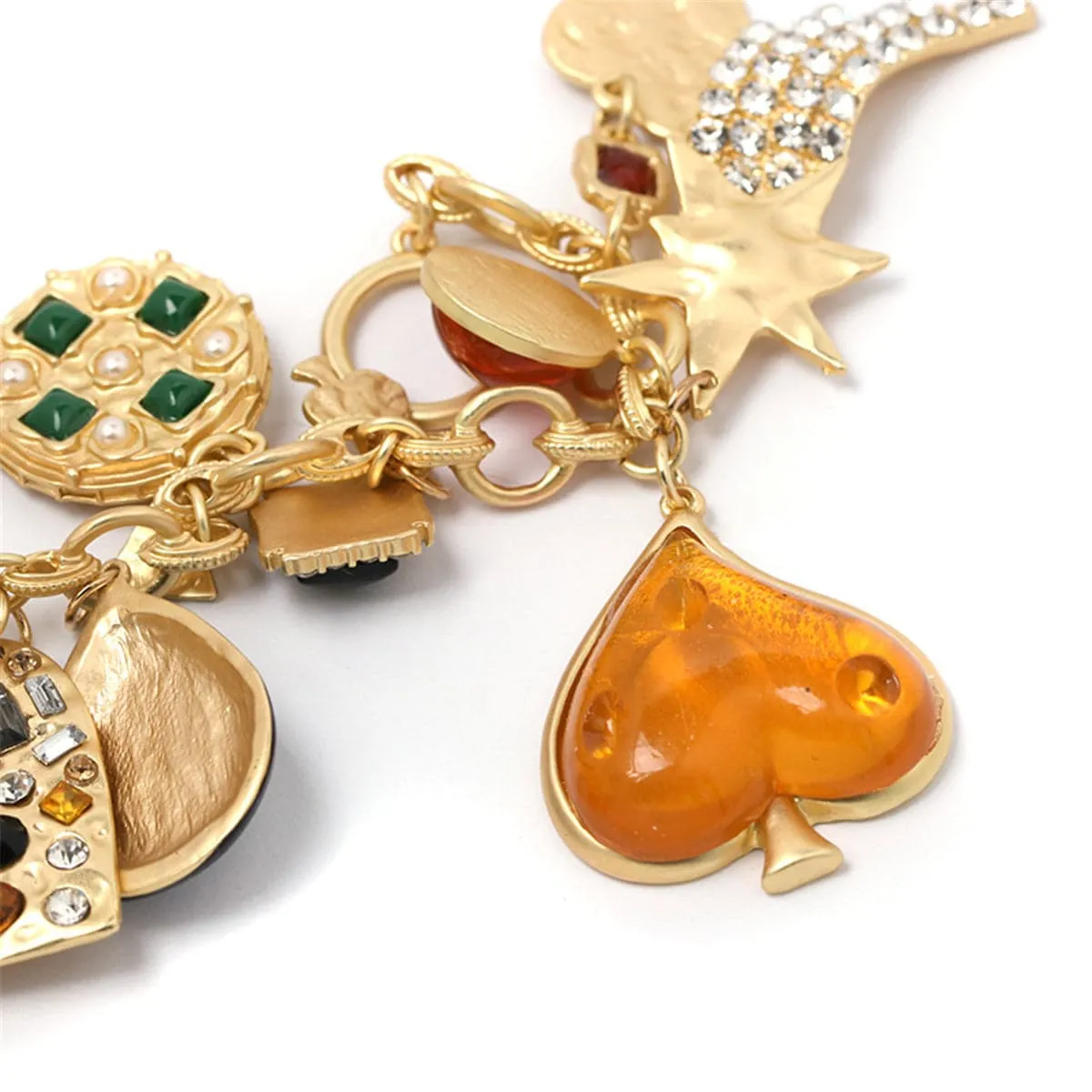Green & Orange Crystal Cubic Zirconia Heart Charm Bracelet