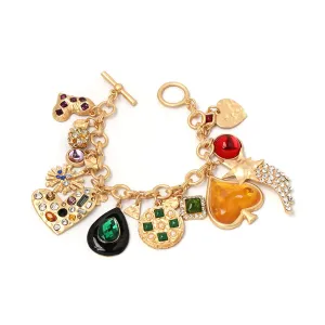 Green & Orange Crystal Cubic Zirconia Heart Charm Bracelet