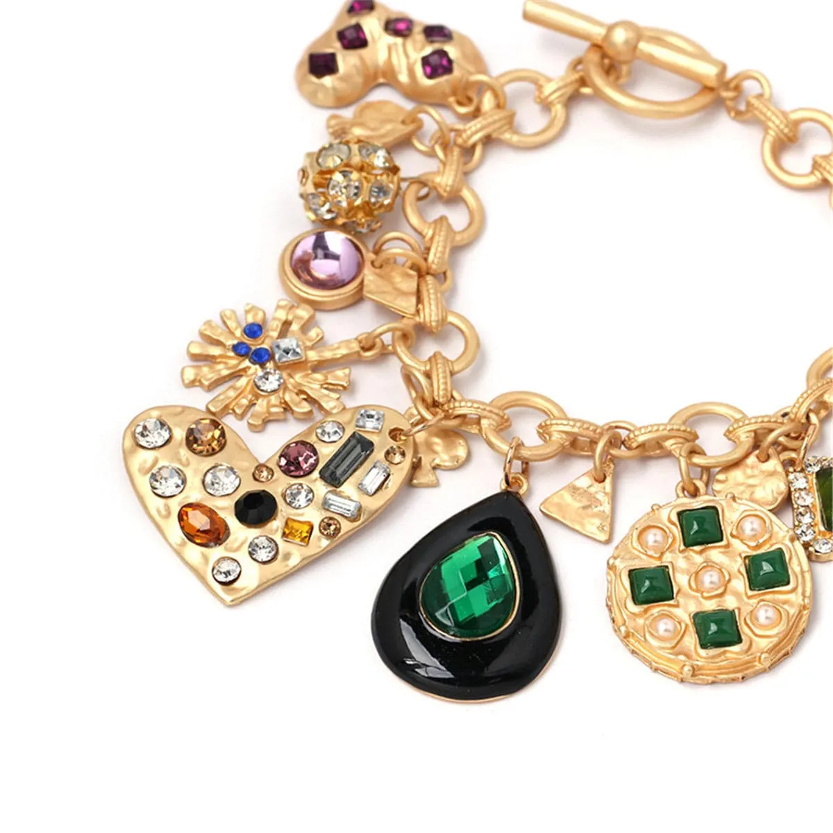Green & Orange Crystal Cubic Zirconia Heart Charm Bracelet