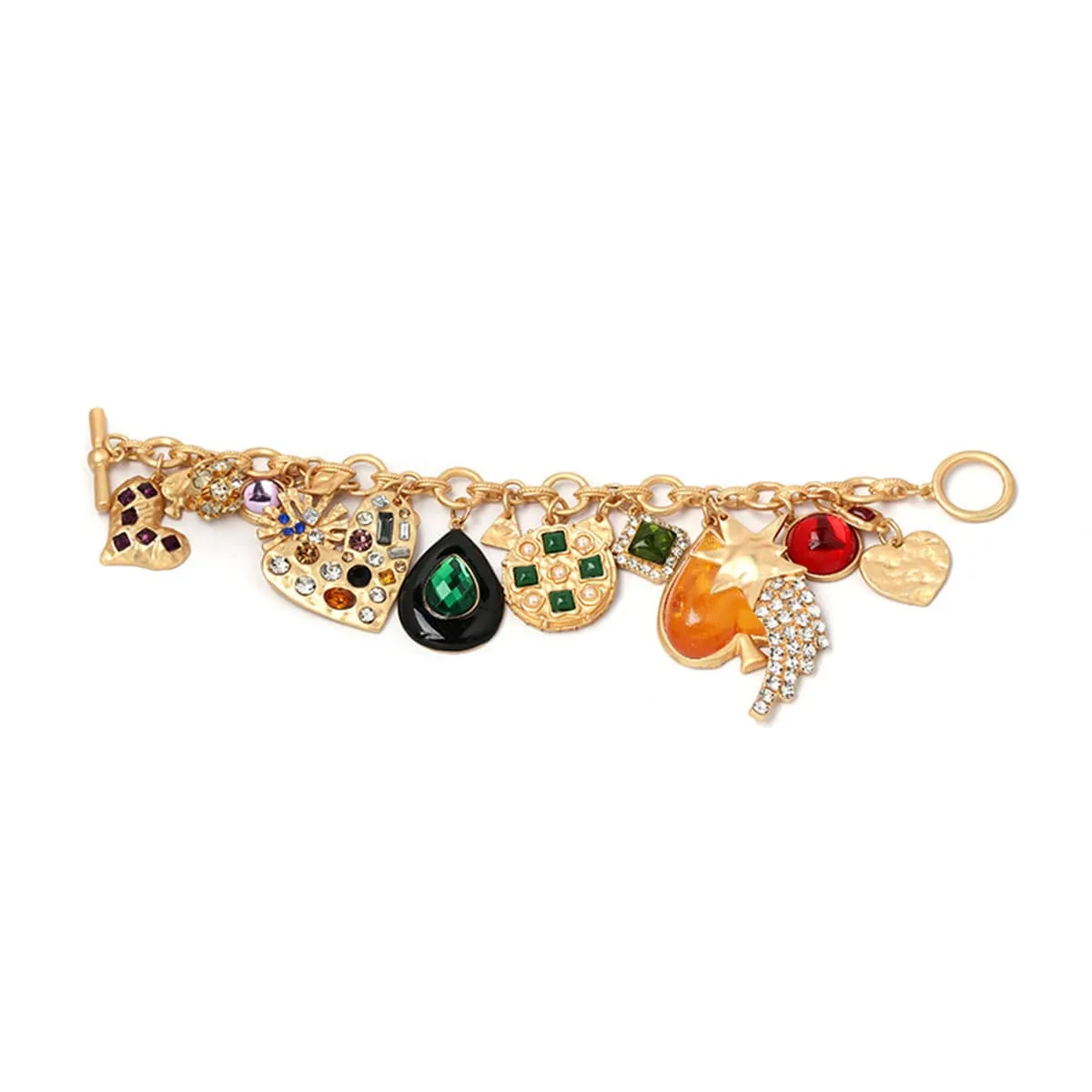 Green & Orange Crystal Cubic Zirconia Heart Charm Bracelet