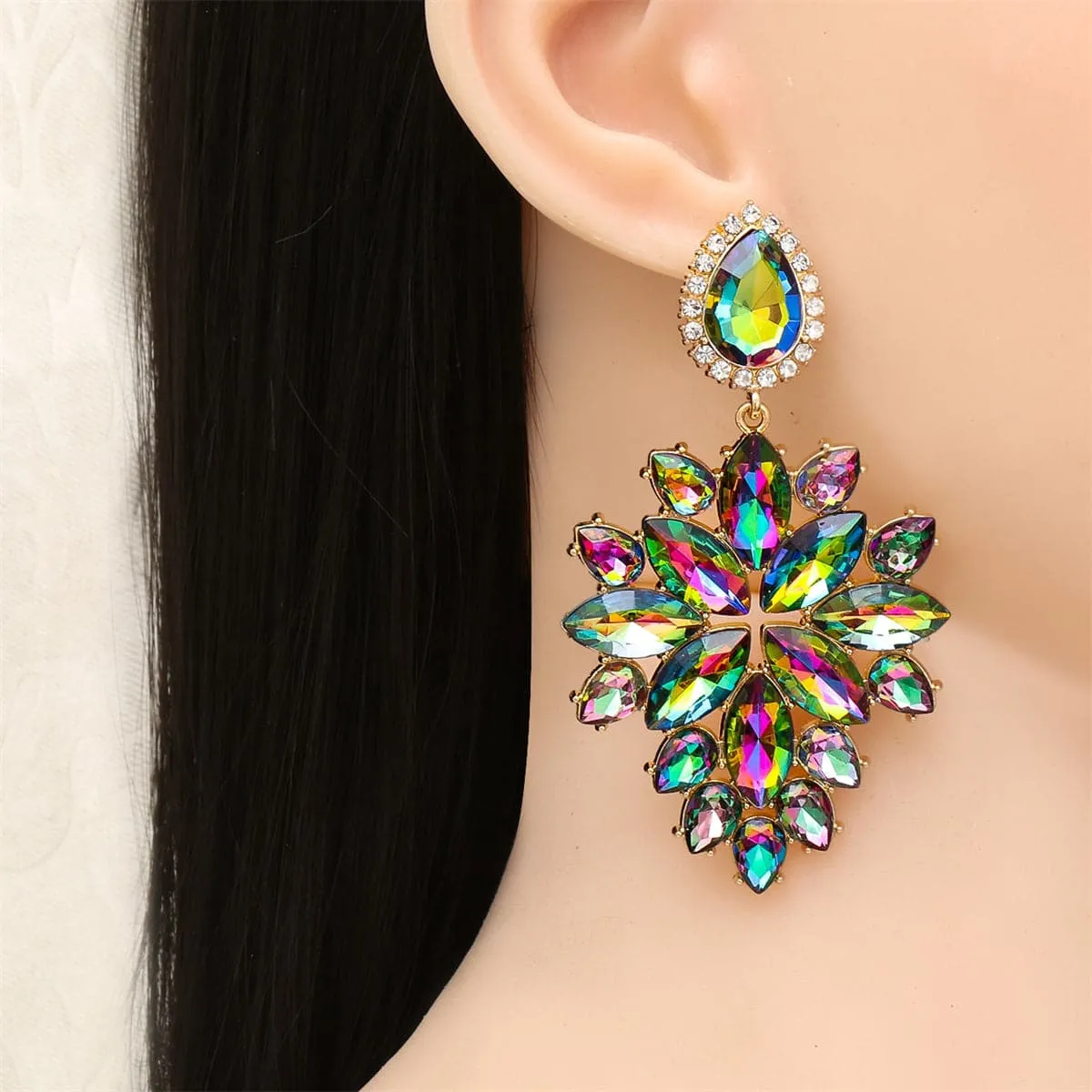 Green & Pink Crystal Cubic Zirconia Marquise-Cut Drop Earrings