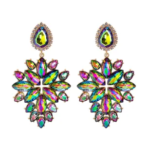 Green & Pink Crystal Cubic Zirconia Marquise-Cut Drop Earrings