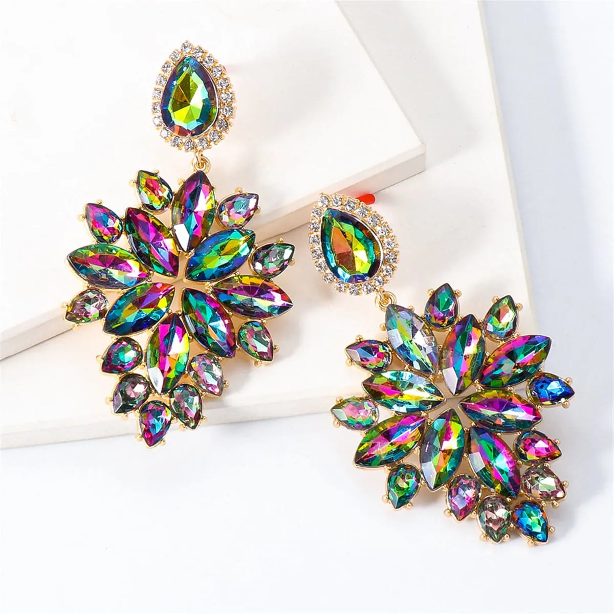Green & Pink Crystal Cubic Zirconia Marquise-Cut Drop Earrings