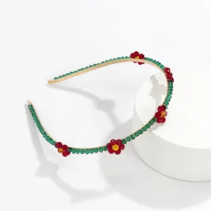 Green & Red Acrylic 18K Gold-Plated Floral Station Headband