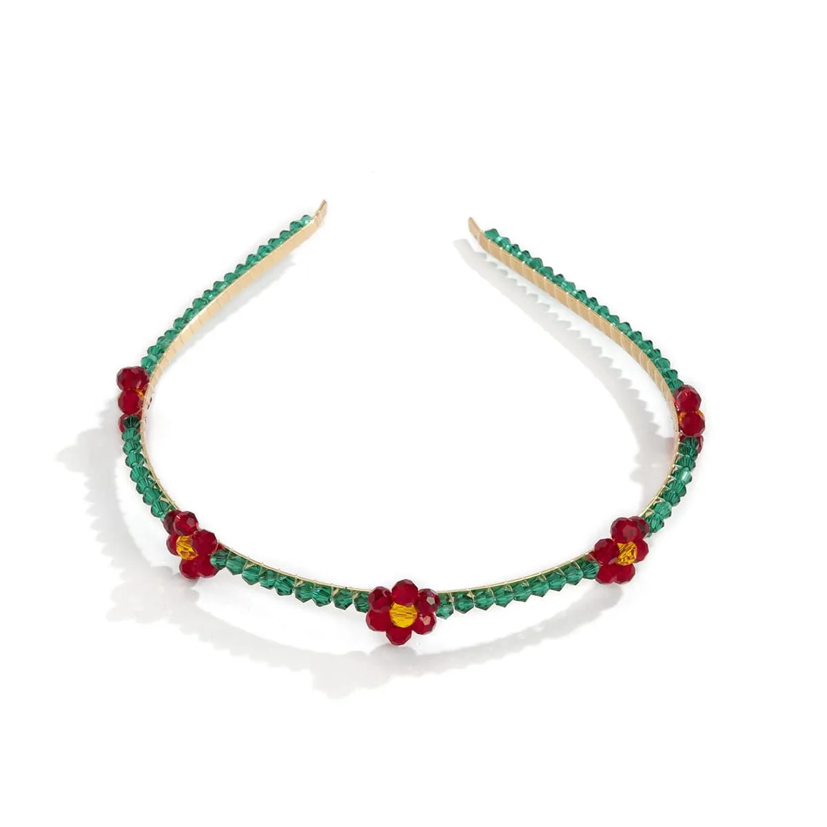Green & Red Acrylic 18K Gold-Plated Floral Station Headband