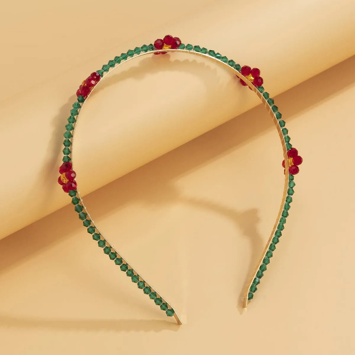 Green & Red Acrylic 18K Gold-Plated Floral Station Headband