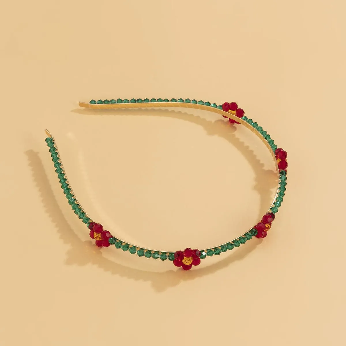 Green & Red Acrylic 18K Gold-Plated Floral Station Headband