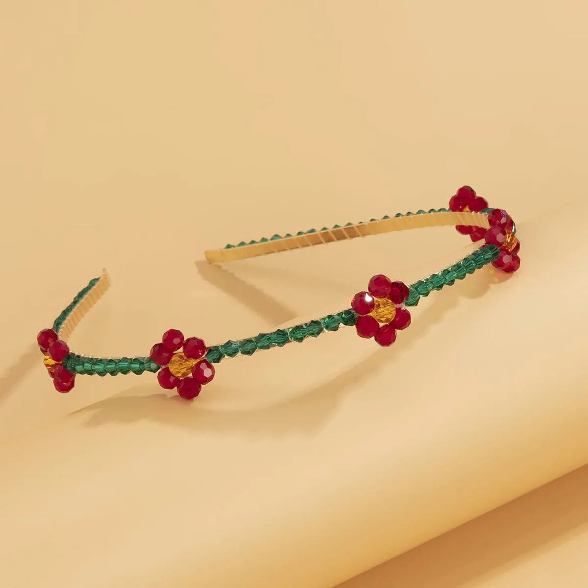 Green & Red Acrylic 18K Gold-Plated Floral Station Headband