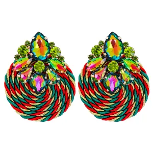 Green & Red Crystal Round Rope Drop Earrings