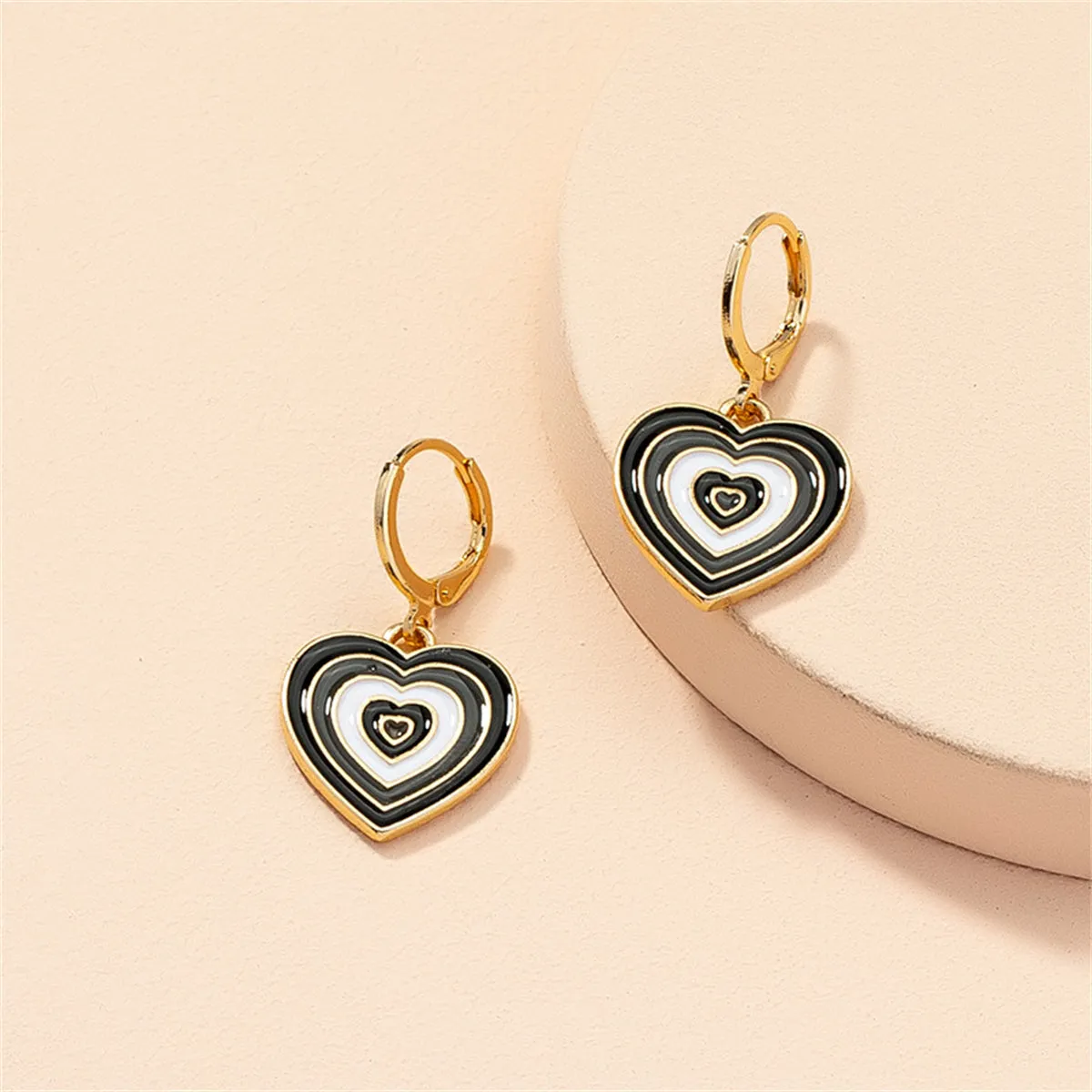 Green & White Enamel 18K Gold-Plated Halo Heart Drop Earrings