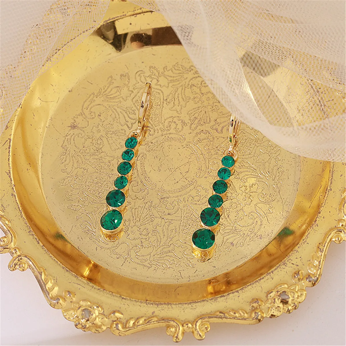 Green Crystal & 18K Gold-Plated Bar Drop Earrings