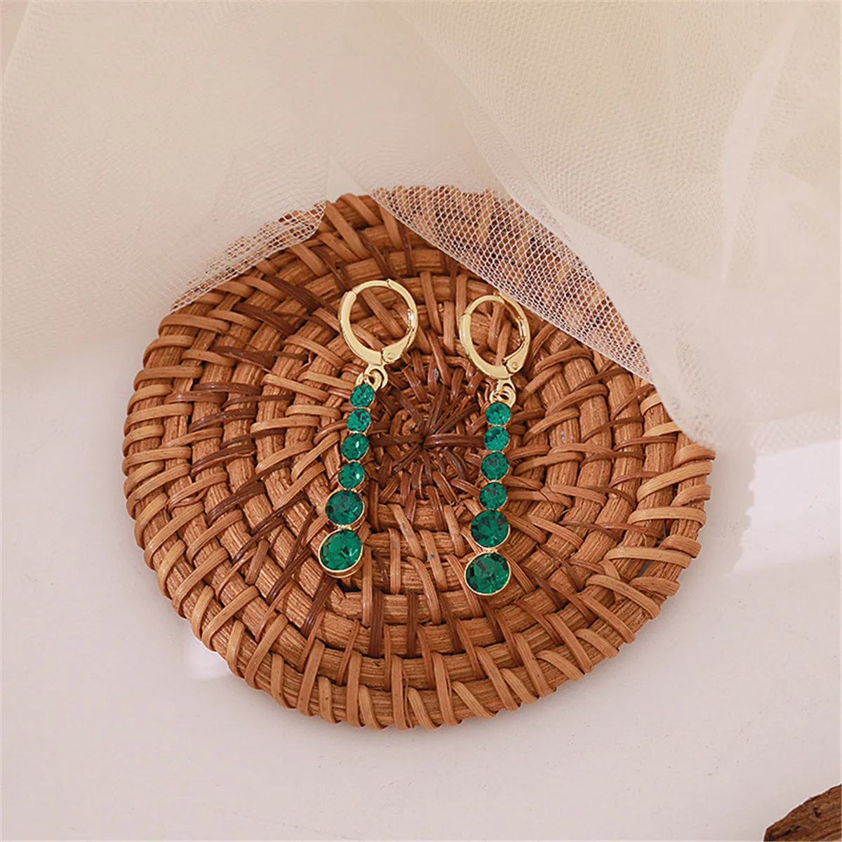 Green Crystal & 18K Gold-Plated Bar Drop Earrings