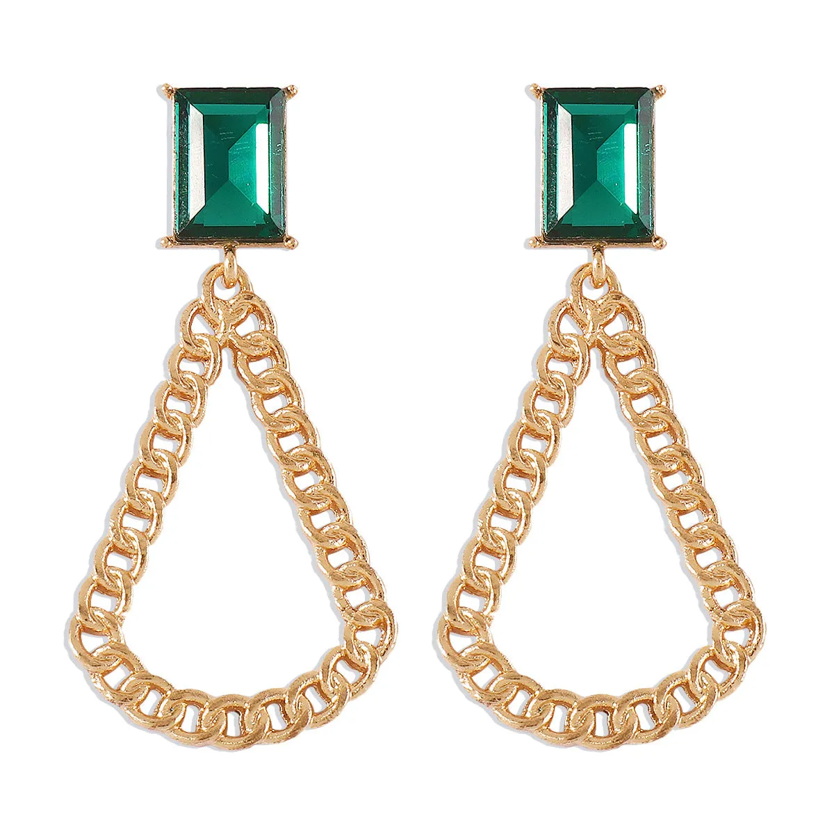 Green Crystal & 18K Gold-Plated Curb Chain Drop Earrings