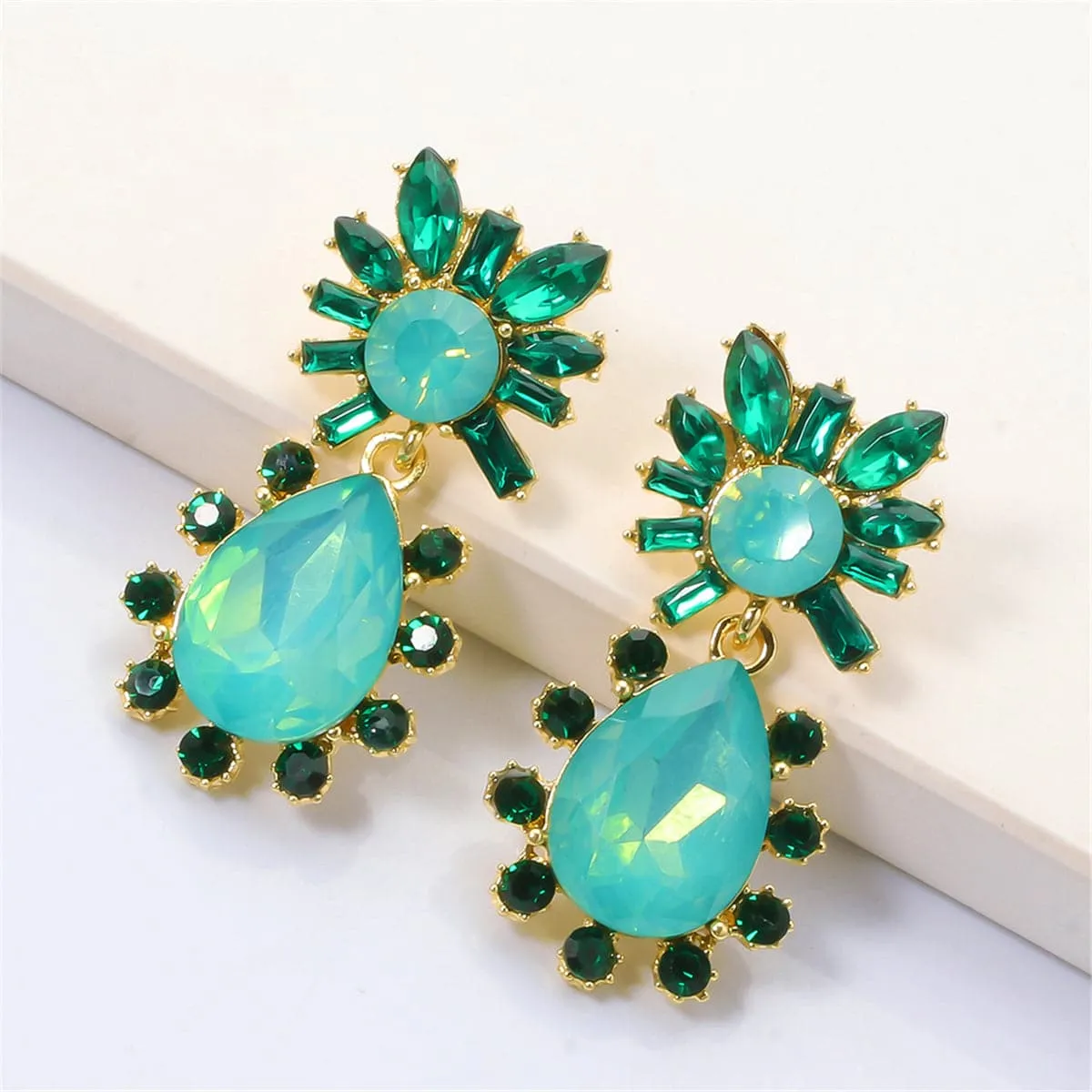 Green Crystal & Cubic Zirconia 18K Gold-Plated Botany Drop Earrings