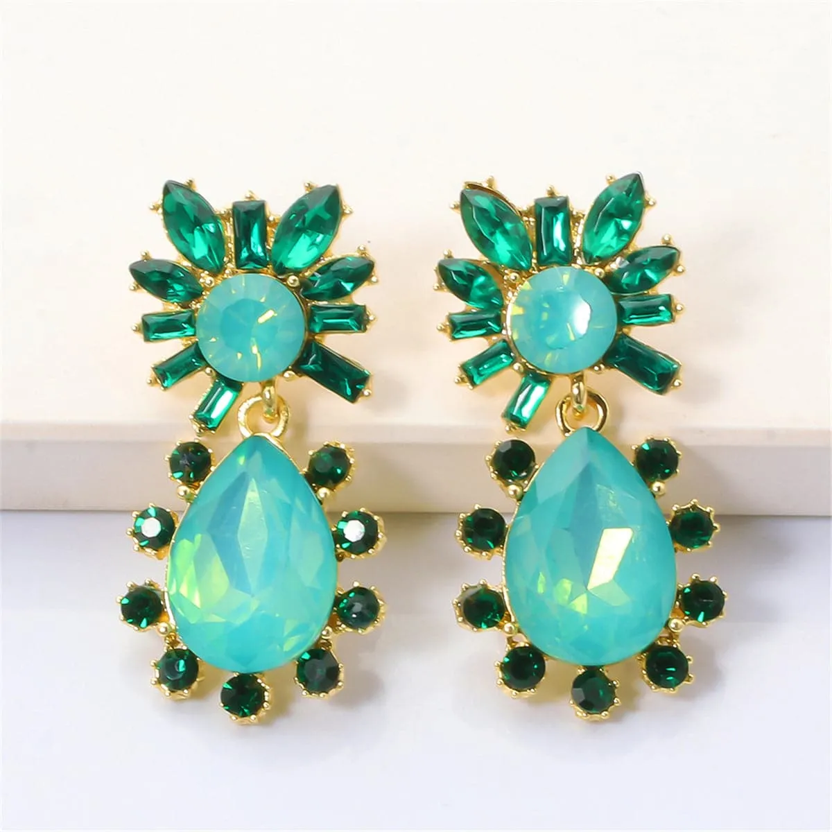 Green Crystal & Cubic Zirconia 18K Gold-Plated Botany Drop Earrings