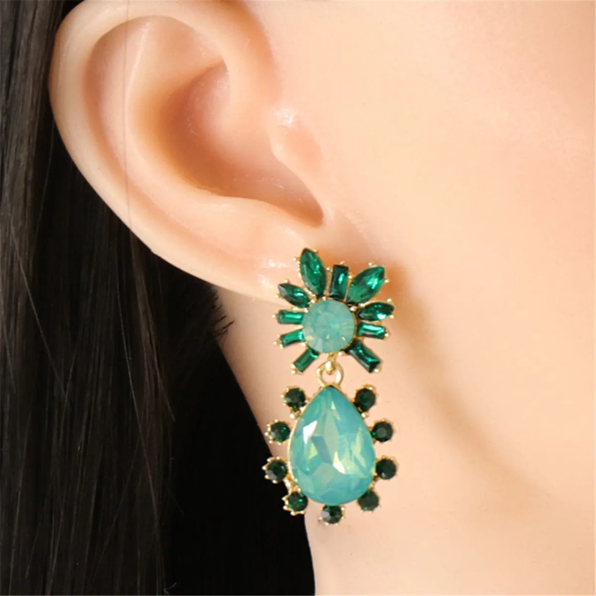 Green Crystal & Cubic Zirconia 18K Gold-Plated Botany Drop Earrings
