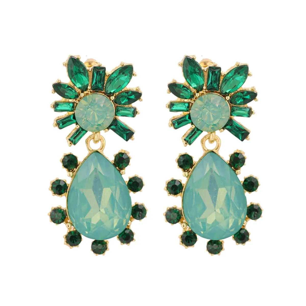 Green Crystal & Cubic Zirconia 18K Gold-Plated Botany Drop Earrings