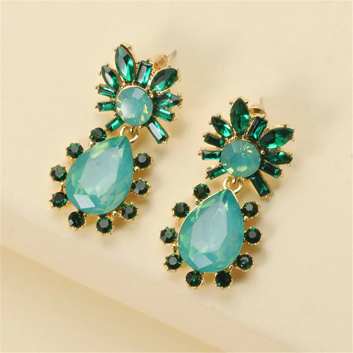 Green Crystal & Cubic Zirconia 18K Gold-Plated Botany Drop Earrings