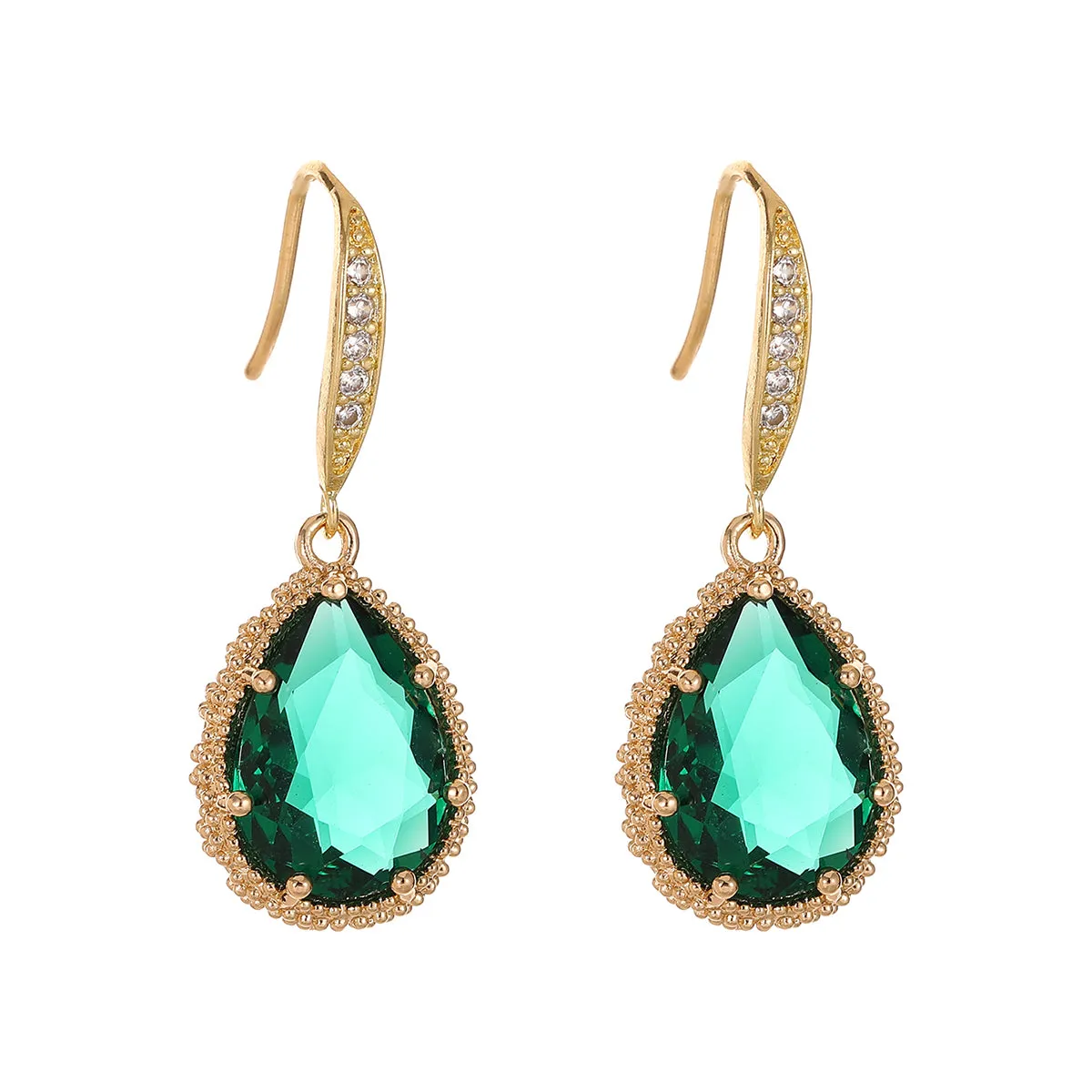 Green Crystal & Cubic Zirconia 18K Gold-Plated Hook Teardrop Earrings