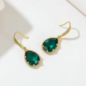 Green Crystal & Cubic Zirconia 18K Gold-Plated Hook Teardrop Earrings