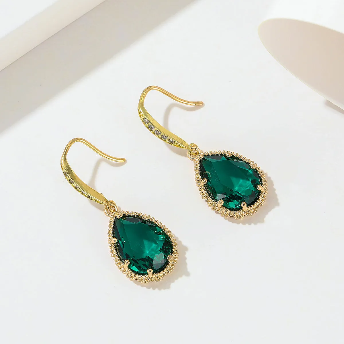 Green Crystal & Cubic Zirconia 18K Gold-Plated Hook Teardrop Earrings