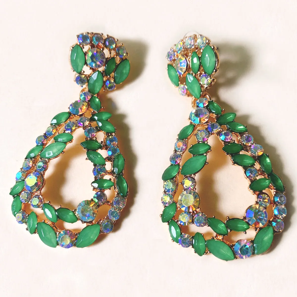 Green Crystal & Cubic Zirconia 18K Gold-Plated Teardrop Earrings