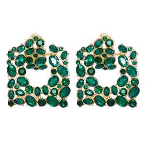 Green Crystal & Cubic Zirconia Cluster Drop Earrings
