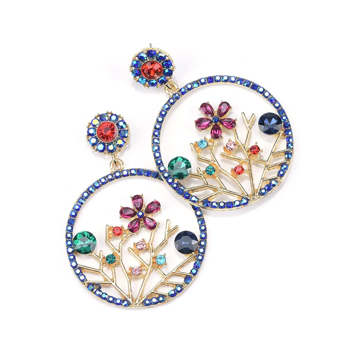 Green Crystal & Cubic Zirconia Floral Circle Drop Earrings