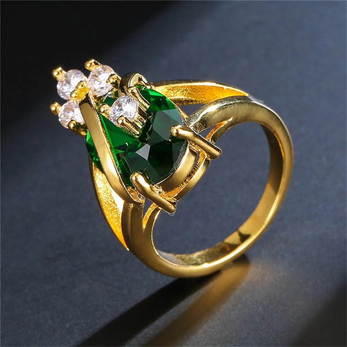 Green Crystal & Cubic Zirconia Oval-Cut Ring