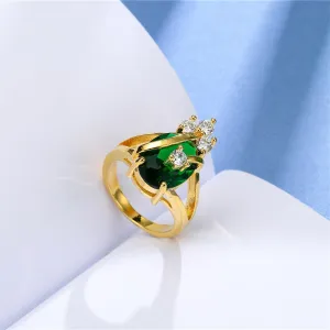 Green Crystal & Cubic Zirconia Oval-Cut Ring
