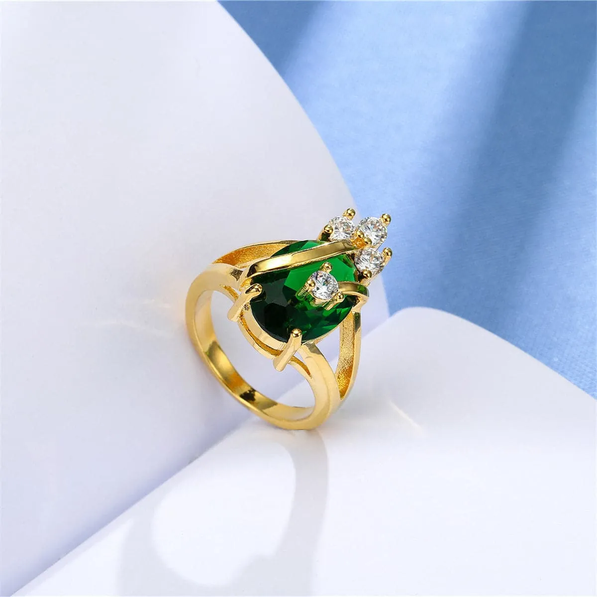 Green Crystal & Cubic Zirconia Oval-Cut Ring