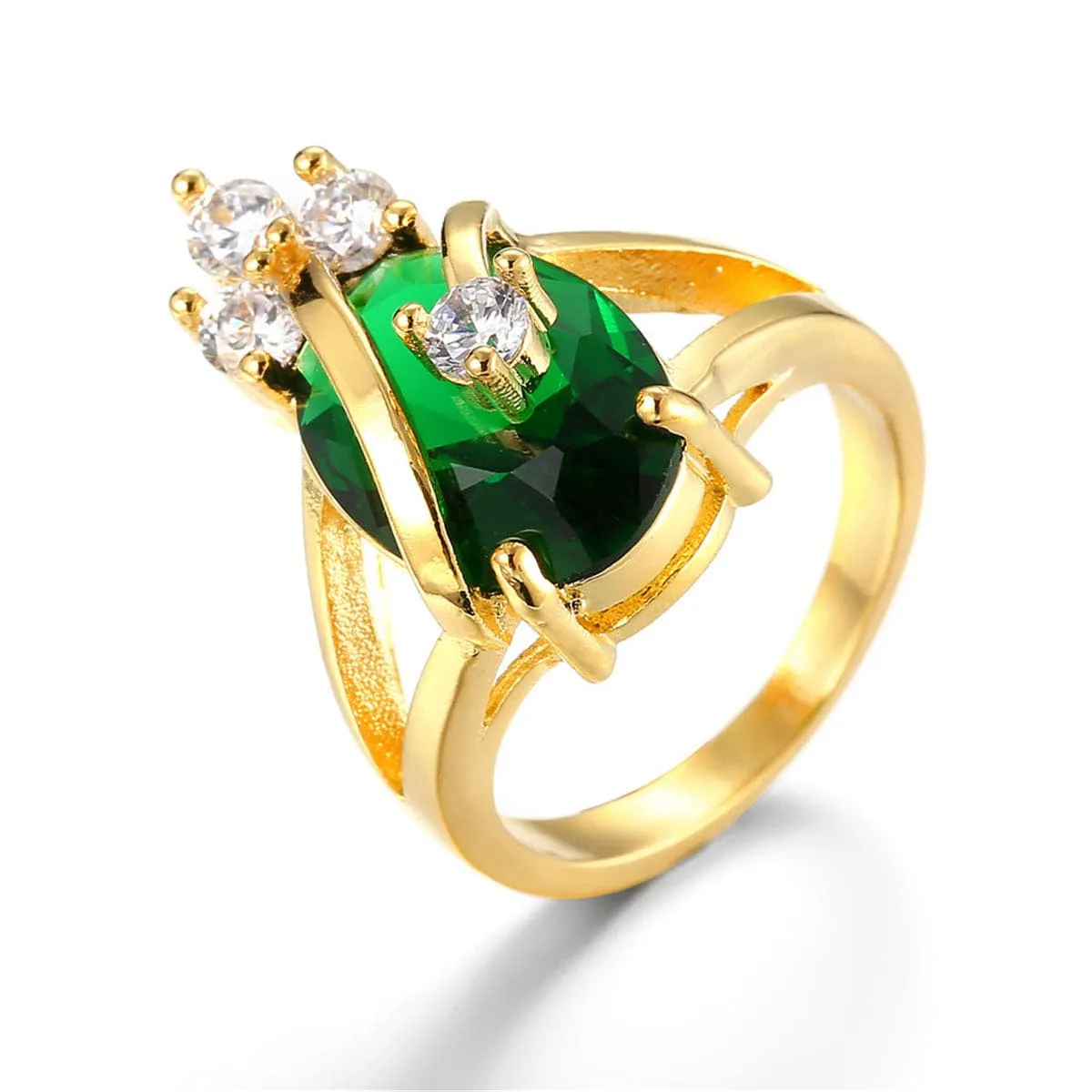 Green Crystal & Cubic Zirconia Oval-Cut Ring