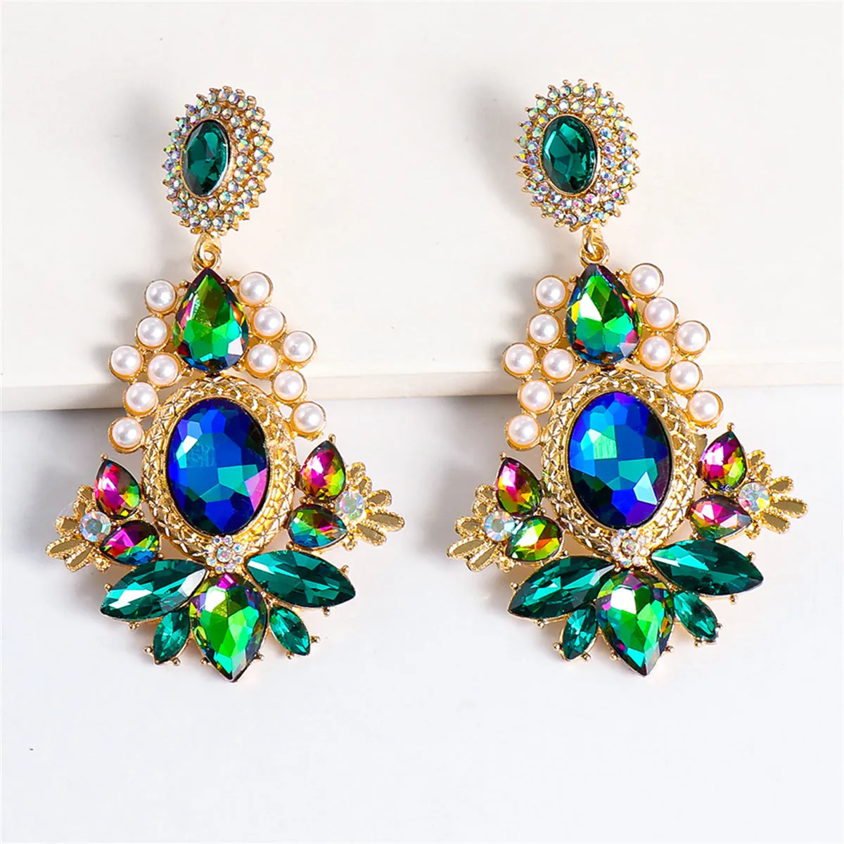 Green Crystal & Cubic Zirconia Pearl 18K Gold-Plated Botany Drop Earrings