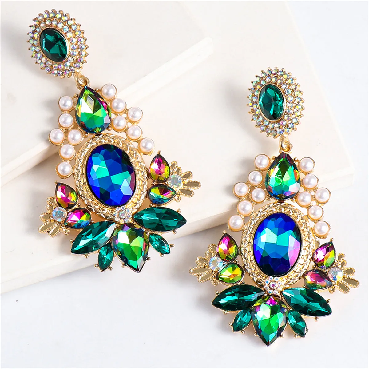 Green Crystal & Cubic Zirconia Pearl 18K Gold-Plated Botany Drop Earrings